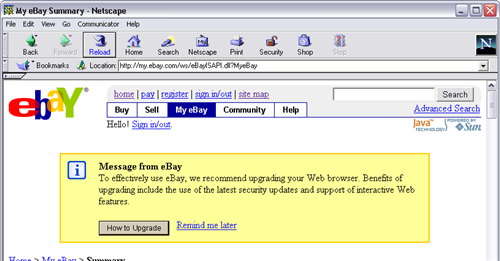 Browser Message in Netscape 4.8